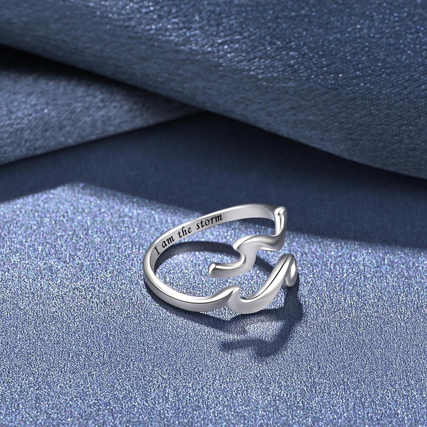 Wave Ring - 925 Sterling Silver I Am The Storm Ring Adjustable High and Low Ring Inspirational Jewelry for Women