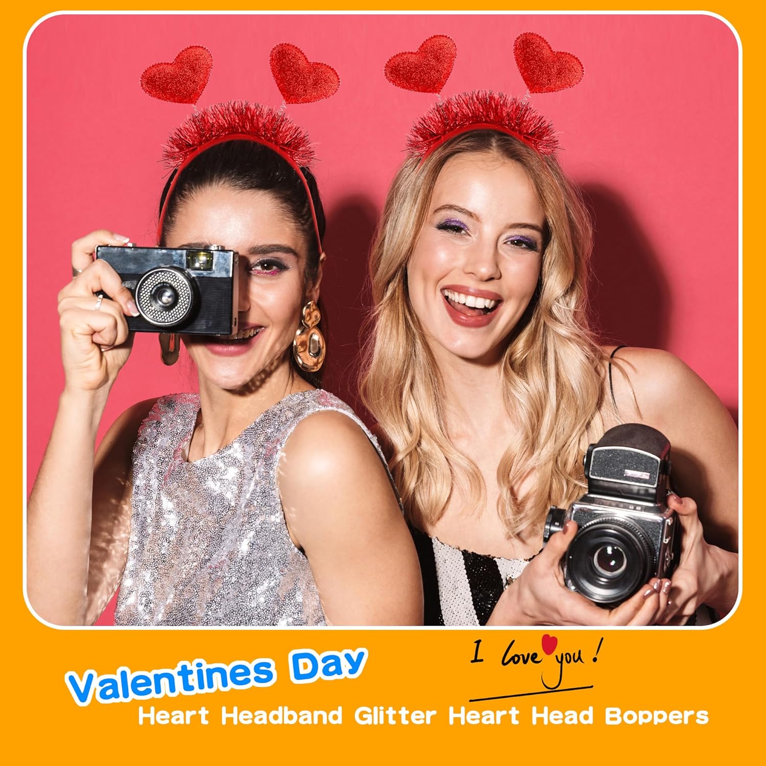 14 Pcs Valentines Headbands Red Heart Headband Glitter Sequin Head Bopper Hair Accessories for Valentine Day Party Supplies