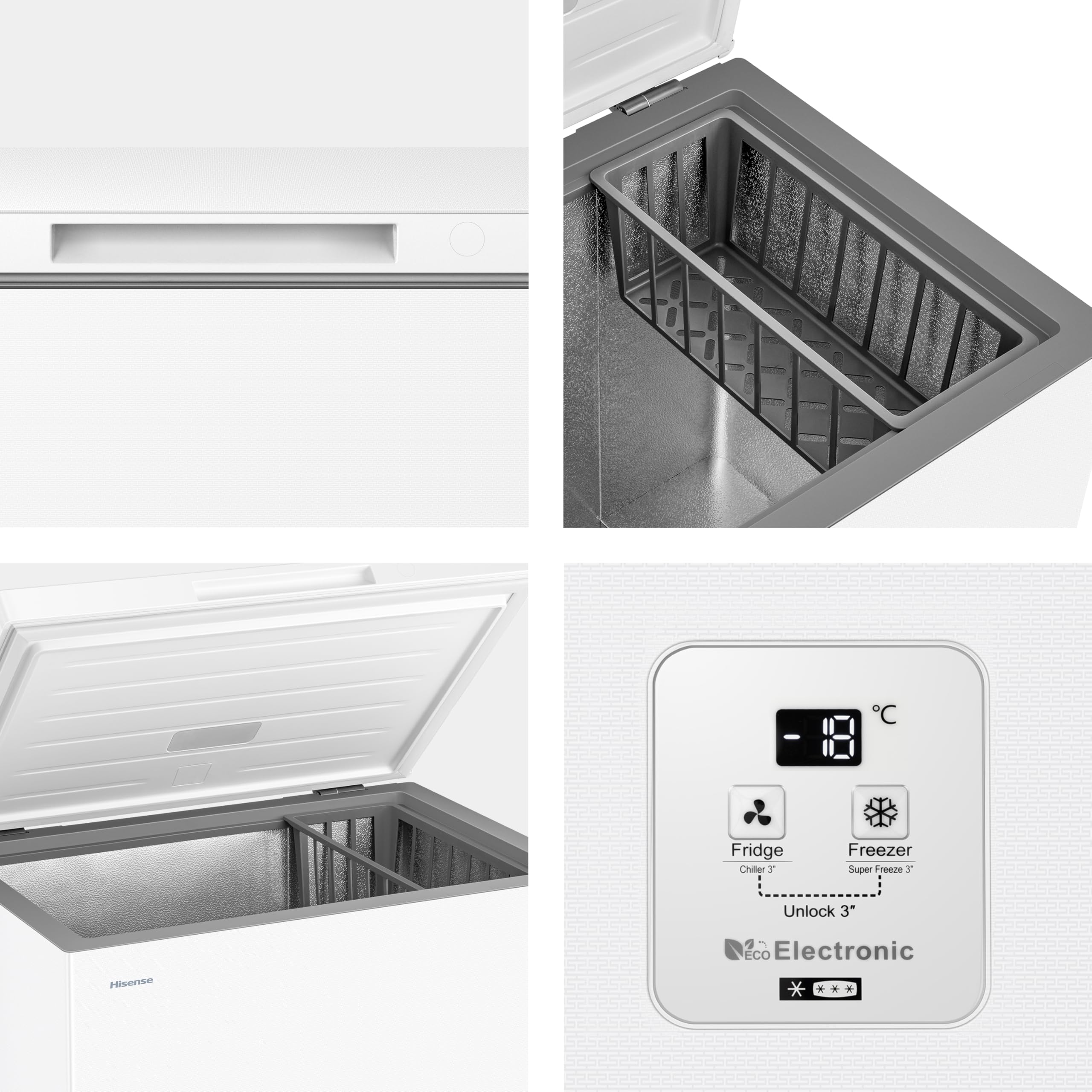 Hisense FT200N1AWE NUOVO Congelatore a pozzo 198 litri, Display Led, Super Silenzioso 40 db, classe E, (L*P*A): 78,7×55,9×85,8 cm, Bianco