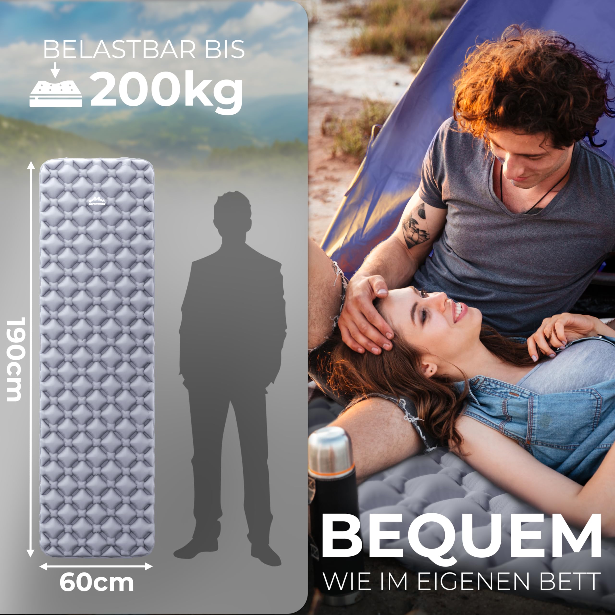 Alpenwert® Isomatte Outdoor [Kleines Packmaß & Ultraleicht] – Testsieger 2026 – 100 Tage risikofrei testen – Aufblasbare Schlafmatte & Luftmatratze für Camping, Wandern, Trekking & Backpacking*