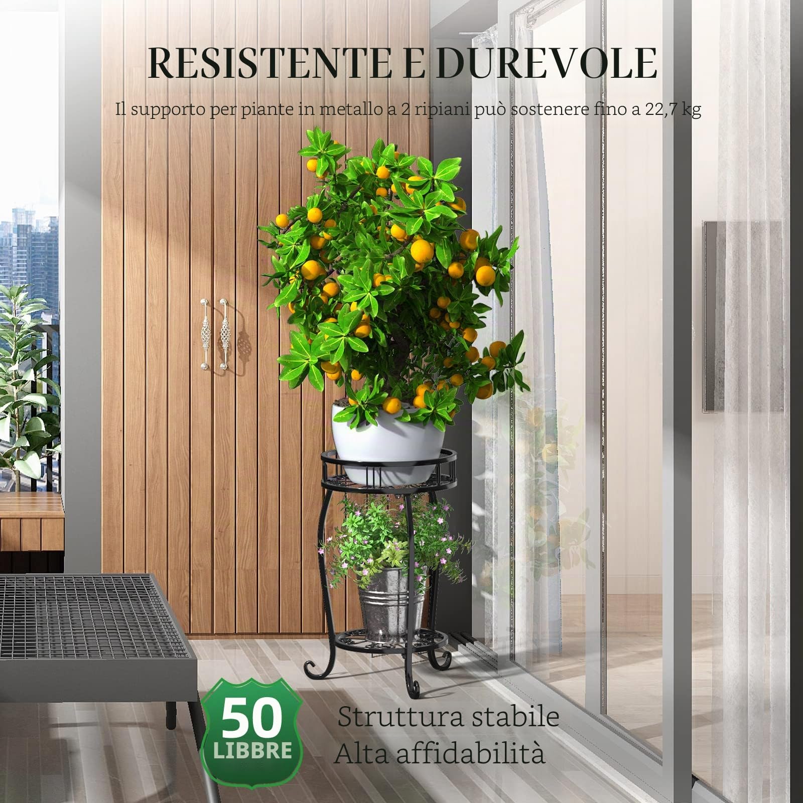 STLOVe- Supporto per Piante in Metallo, Confezione da 2 Ripiani, Supporto per Vasi da Fiori a 2 Iivelli, Mensola per Piante in Ferro moderno, per interni ed esterni, per fioriere angolari, giardino