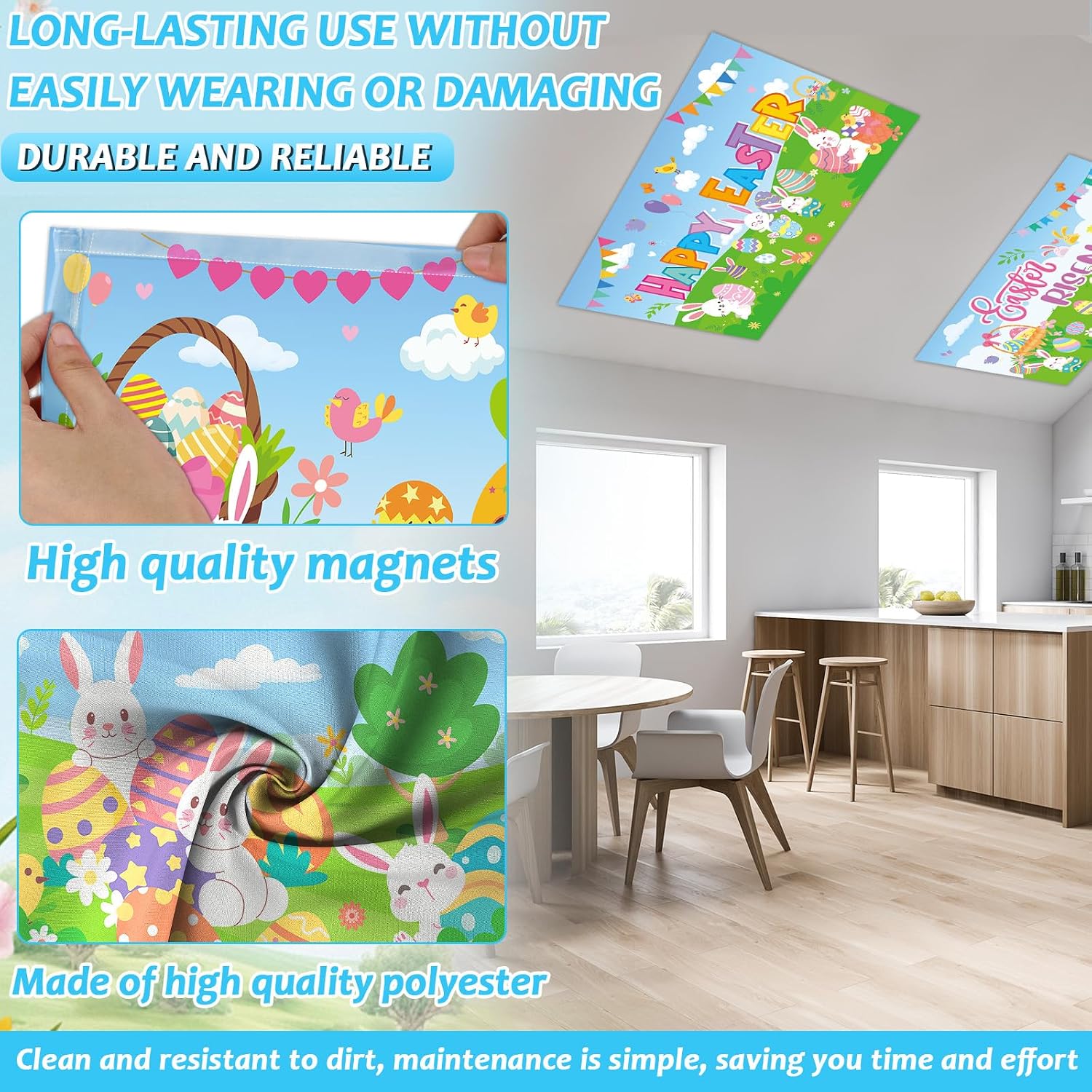 8 Pcs Fluorescent Light Covers for Classroom Ceiling Light 4 x 2 Feet Magnetic Lights Covers Filter Easy Install for Office Hospitals Home Supplies(Easter Eggs Bunnies)