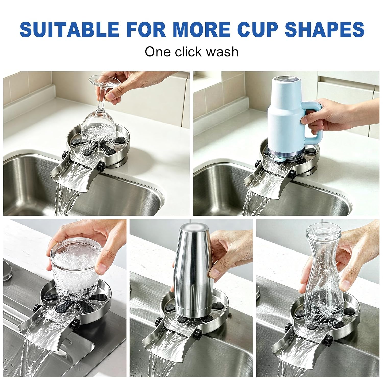 Stainless Steel Glass Rinser for Kitchen Sink with Removable Water Outake Port, Cup & Bottle Washer with Wide Spray, Spot-Resistant Finish, Quick Install Sink Accessory for Bar, Mugs & Tumblers