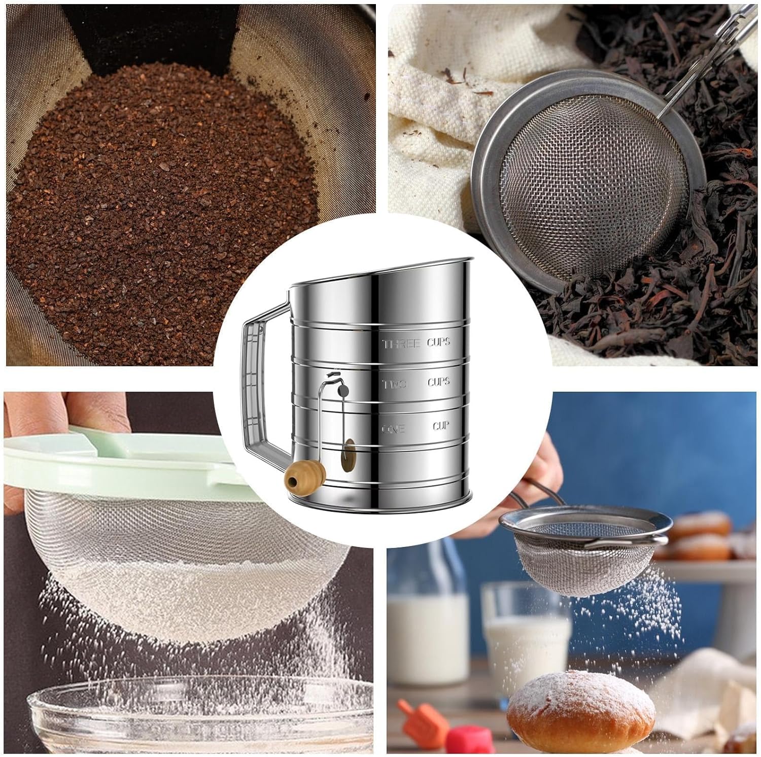 Sifter for Baking,Fine Mesh Flour Sieve for Agitator,Dishwasher Safe Kitchen Powdered