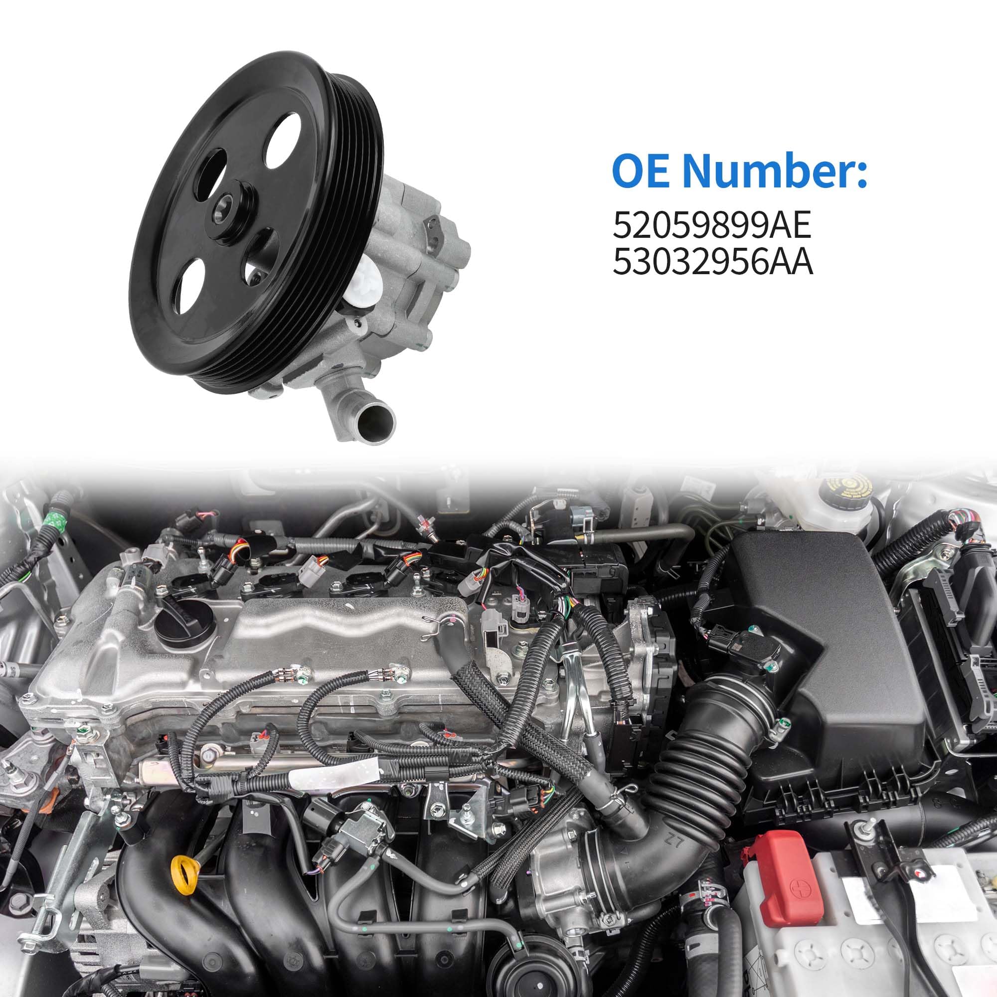 Bomba De Dirección Asistida Para Jeep Wrangler Jk 3.8L 07-11 1Pc | Plateado Y Negro, Aleación De Aluminio, Número Oe 52059899Ae/53032956Aa, Para Jeep Wrangler (Jk) 3.8L