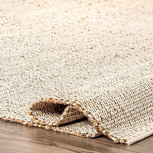 Jute Cotton Area Rug, Hand Woven Traditional Farmhouse Rug for