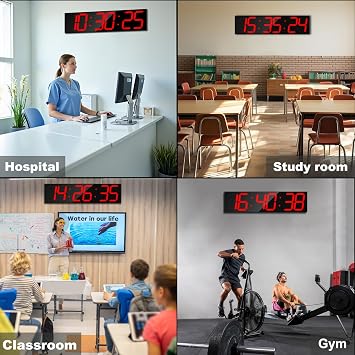 CHKOSDA 28.4''Large Digital Wall Clock,Auto Time Sync Digital Clock with Easy Operation,Gym Clock with Interval Workout Timer,Big Wall Clock with Countdown,Alarm,Clendar and Termperature (Red)