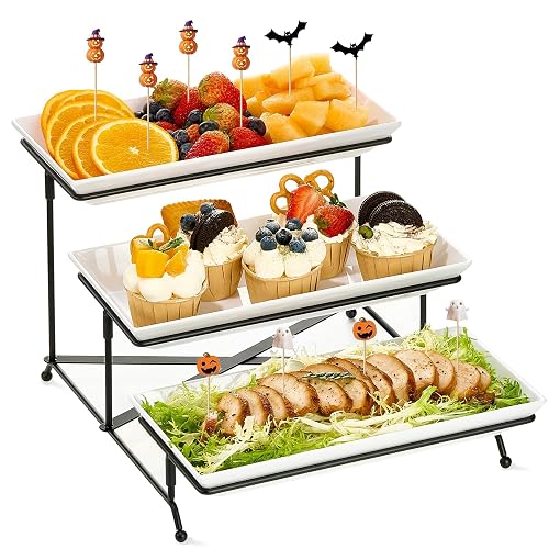 Mfacoy 3 Tier Serving Tray Set, 12' Tiered Serving Trays Platters, Reusable Serving Tray for Party, Collapsible Sturdier