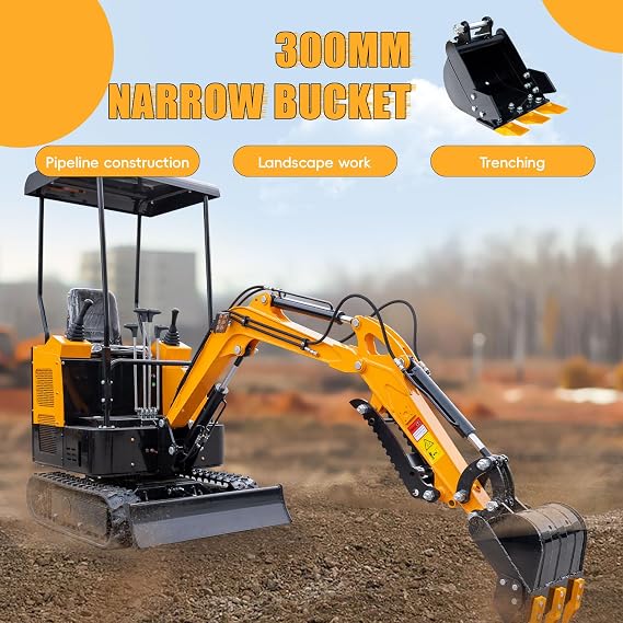 MMS 11.81in/300mm Mini Excavator Digging Bucket with Metal Teeth - 0.98/25 mm Hole Diameter, 3.54/90 mm Span, Mini Excavator Attachments Digging Bucket for Trenching & Digging