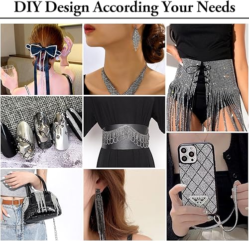 Vista 98 de Fashewelry 6 yardas de diamantes de imitación de cristal de tamaño mixto, oro y plata, bandas de diamantes de imitación de latón transparente