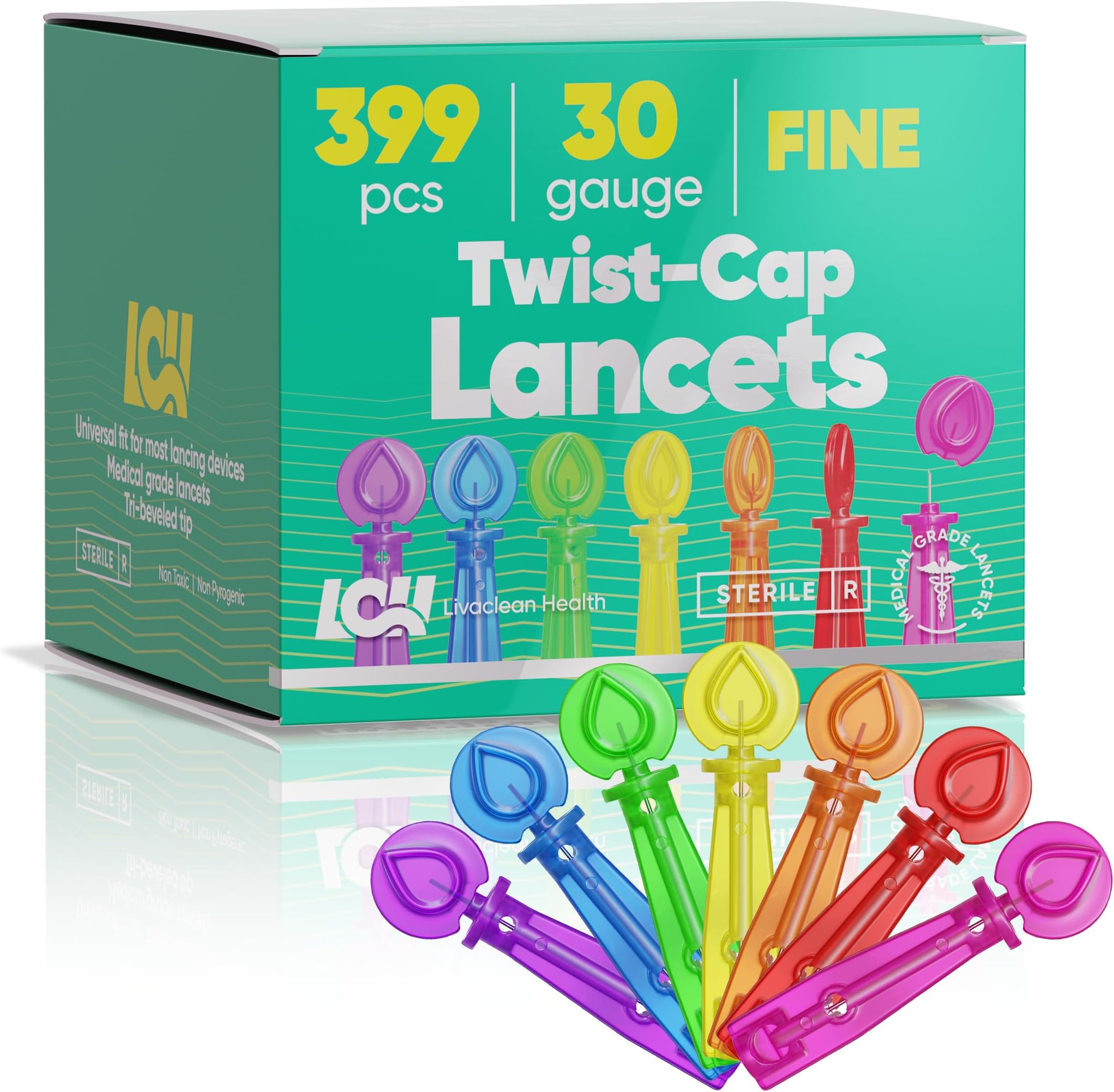 LivaClean 399CT 30G 30 Gauge Lancets for Diabetes Testing, Blood Testing - Sterile Diabetic Lancets, Fits Most Lancing Devices, Disposable Blood Sugar Equipment, Lancetas para Glucosa