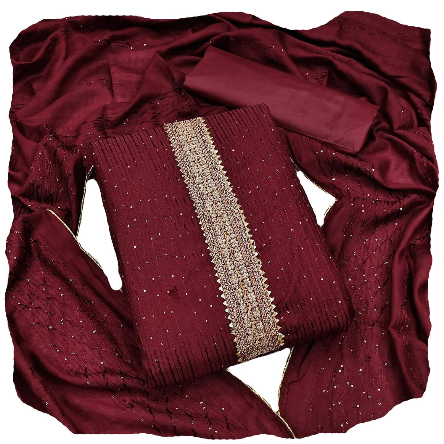 HK TextilesWomen's Diable Chanderi Croset Work Cotton Embroidered Unstitched Salwar Suit Dress Material party wear, Maroon1, free size