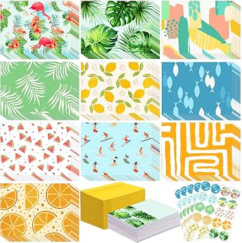 Yeaqee 100 Pack Summer Tropical Thank You Cards with Envelopes and Stickers Hawaiian Flamingo Greeting Cards Lemon Beach Greenery Leaves Thank You Notes for Birthday Holiday Summer Party Supplies