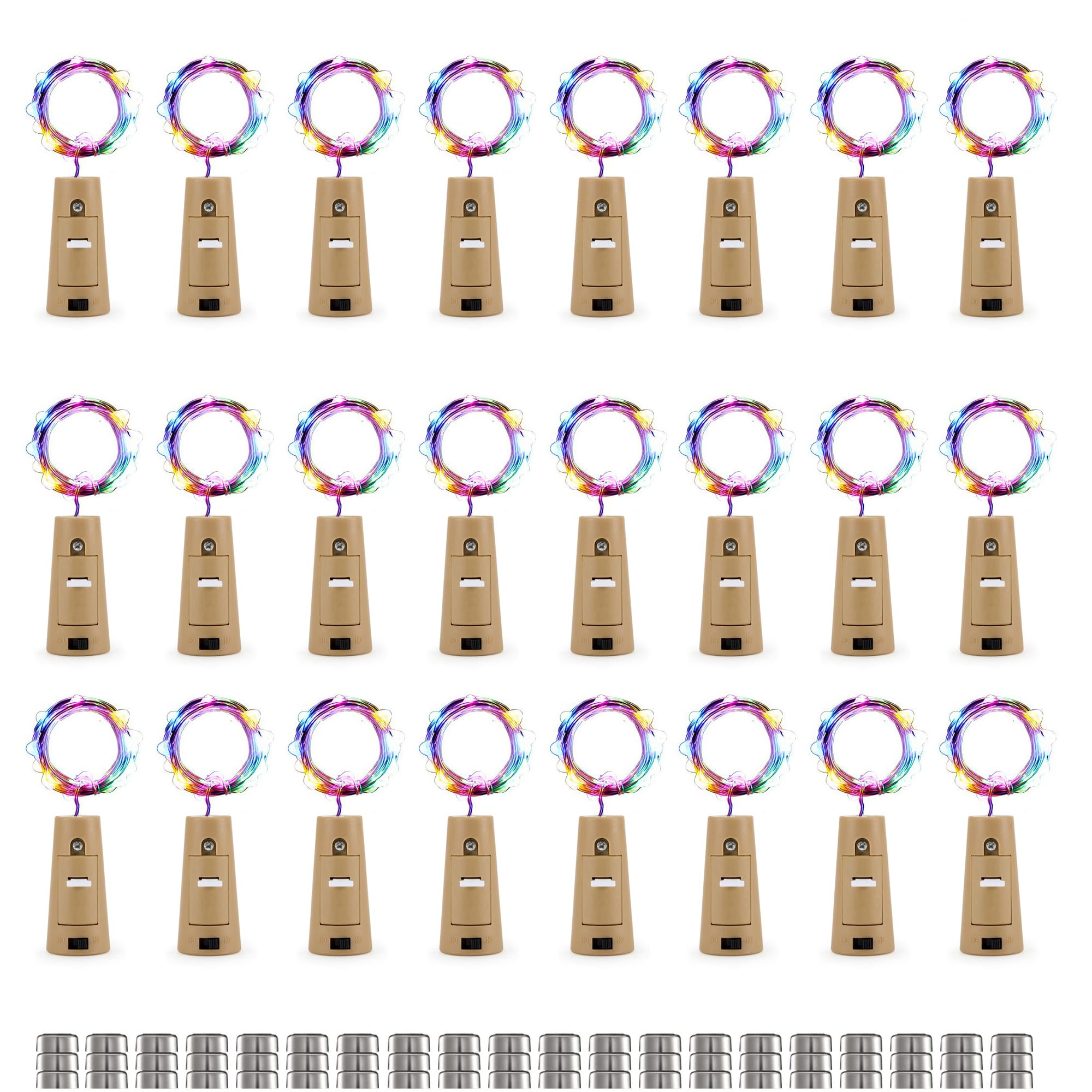 YzoTek 24 Pack Bottle Lights - 20 LEDs Cork String Lights for Wine Bottle, 6.5ft (2M) Silver Copper Fairy Lights for Party Birthday Wedding Christmas DIY Indoor/Outdoor Decor(72 Additional Batteries)