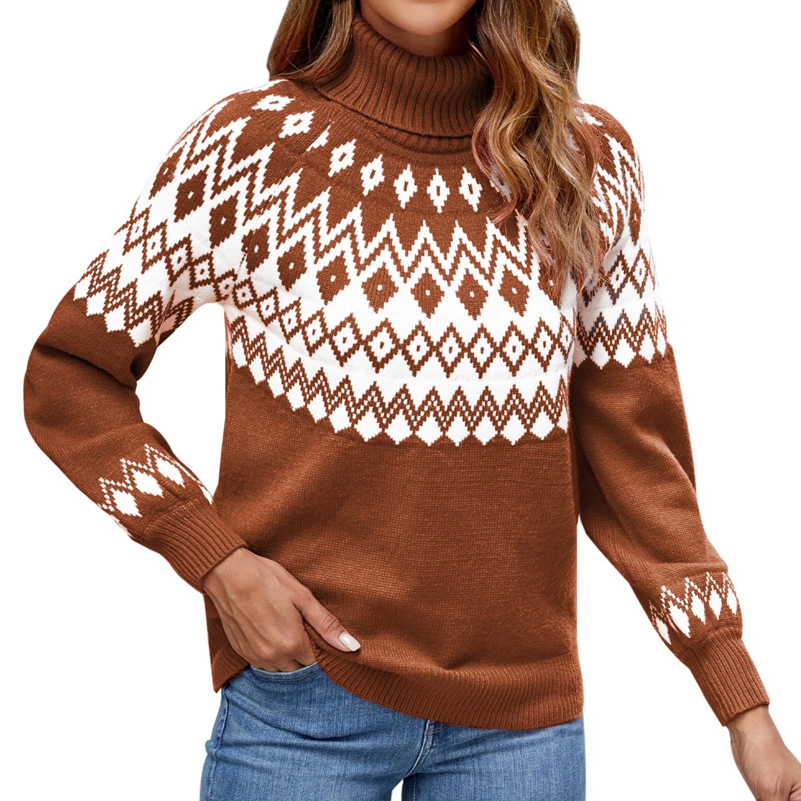 Genfien Pullover für Damen Pullover Damen Rollkragenshirt Cable Knit Elegant Langarm Tops Lose Grobstrick Damen Weihnachtspulli Casual Weich