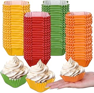 Whaline 400Pcs Fall Thanksgiving Mini Square Cupcake Liners Fall Color Cupcake Wrappers Assorted Solid Color Muffin Baking Cup for Autumn Harvest Holiday Wedding Birthday Party Decor