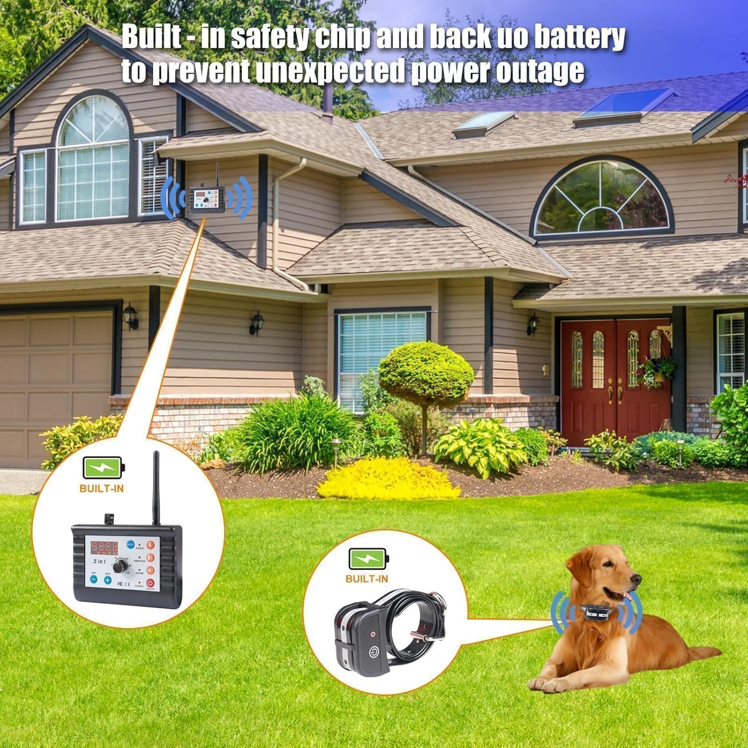 DOTSTAR Dog Wireless Fence Pet Training Collar Electric 2-in-1 System, Safe Harmless Adjustable Control Range 2000 Feet, Display Battery Level, Waterproof Reflective Dog Fence Training Collar