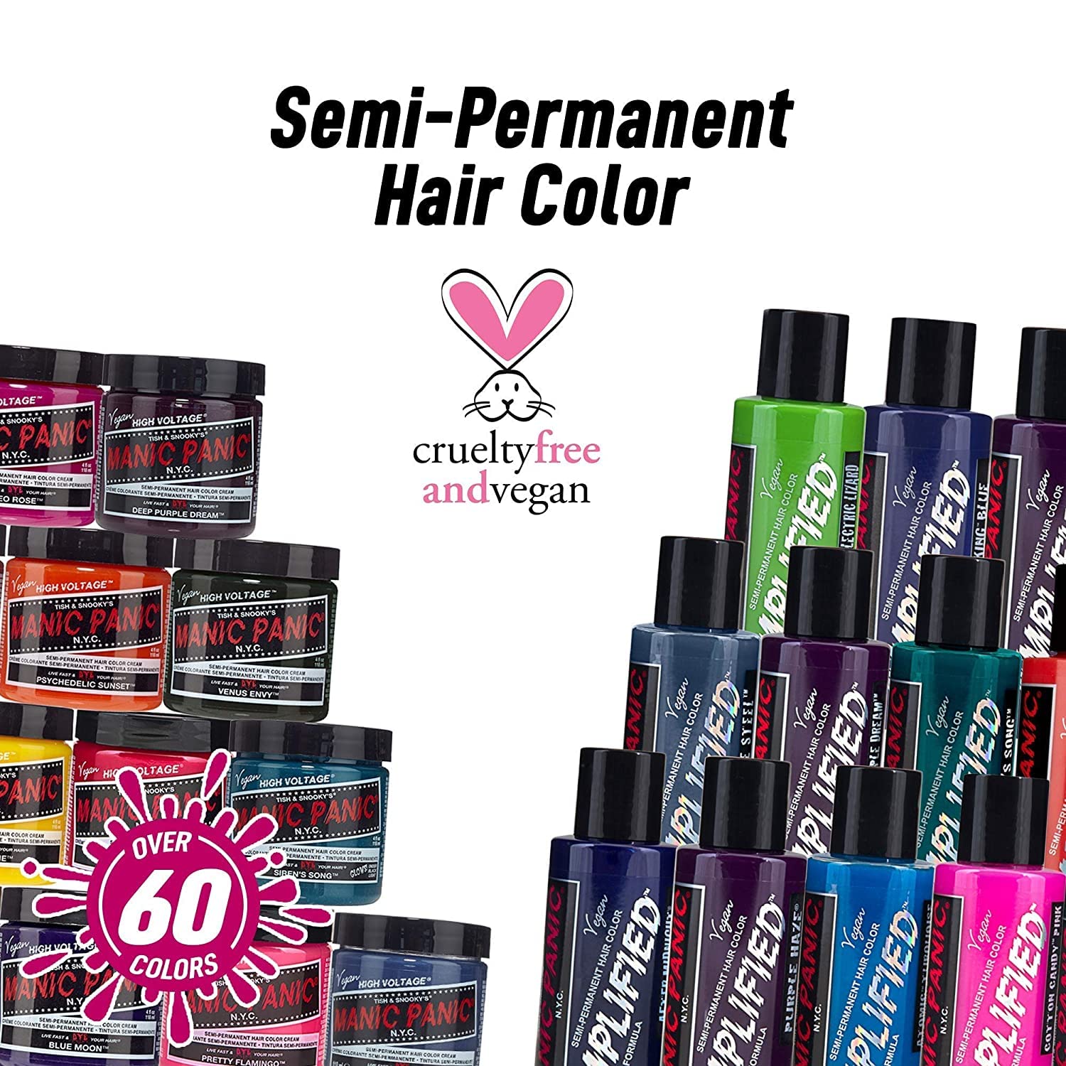 MANIC PANIC Hot Hot Pink Amplified Semi-Permanent Hair Dye - Medium Pink Color - Glows in Blacklight - Vegan, PPD & Ammonia Free