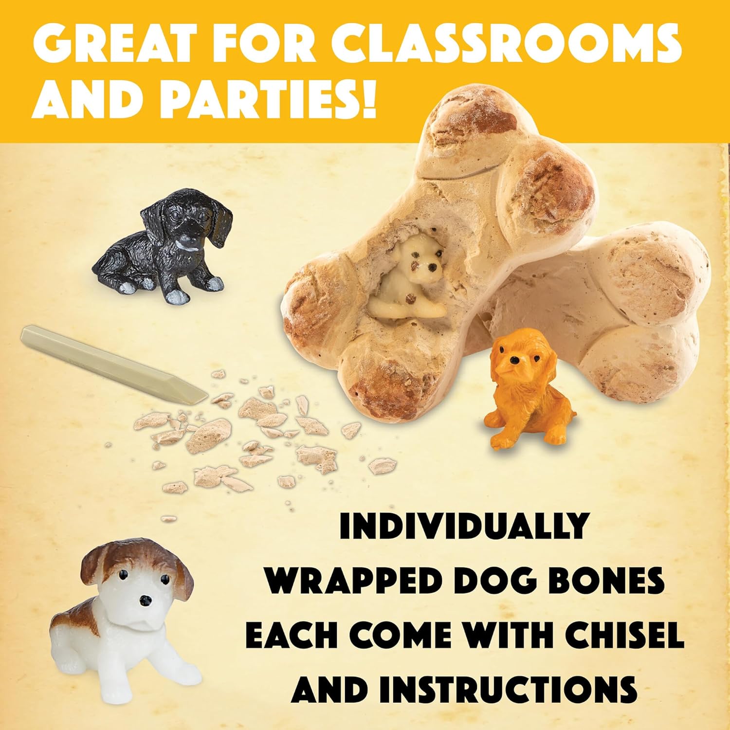 MindWare Dig it Up! Puppies Excavation Kit - Educational Toys for Kids 4 and Up - Dig Kit with 12 Bones, 12 Puppy Figurines, 12 Chisels - Ideal for Group Activities, Events or Classroom Brain Breaks