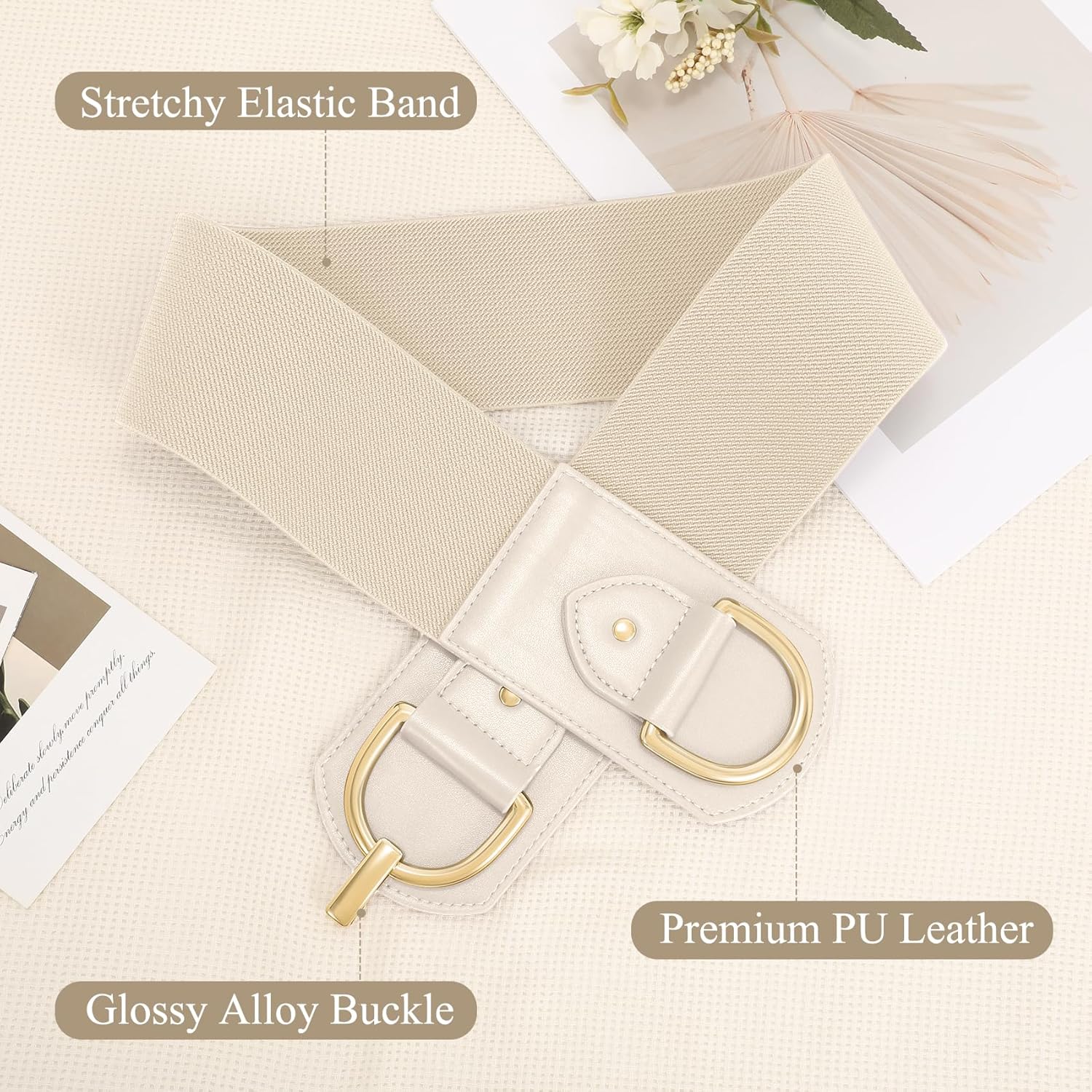 Wide Belts for Women Fashion Elastic Belt for Dresses Vintage Waist Belt Ladies Stretchy Belt Gold Buckle - Image 3