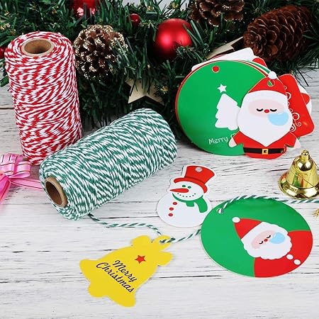 Amazon Co Jp Naler綿ロープ 綿糸 手芸紐 紐 クリスマスギフト Diy ラッピング用品 プレゼント 装飾 飾り Diy 綿ひも 手作り 梱包 赤白 青白 工芸 タグ付き 2ロールセット