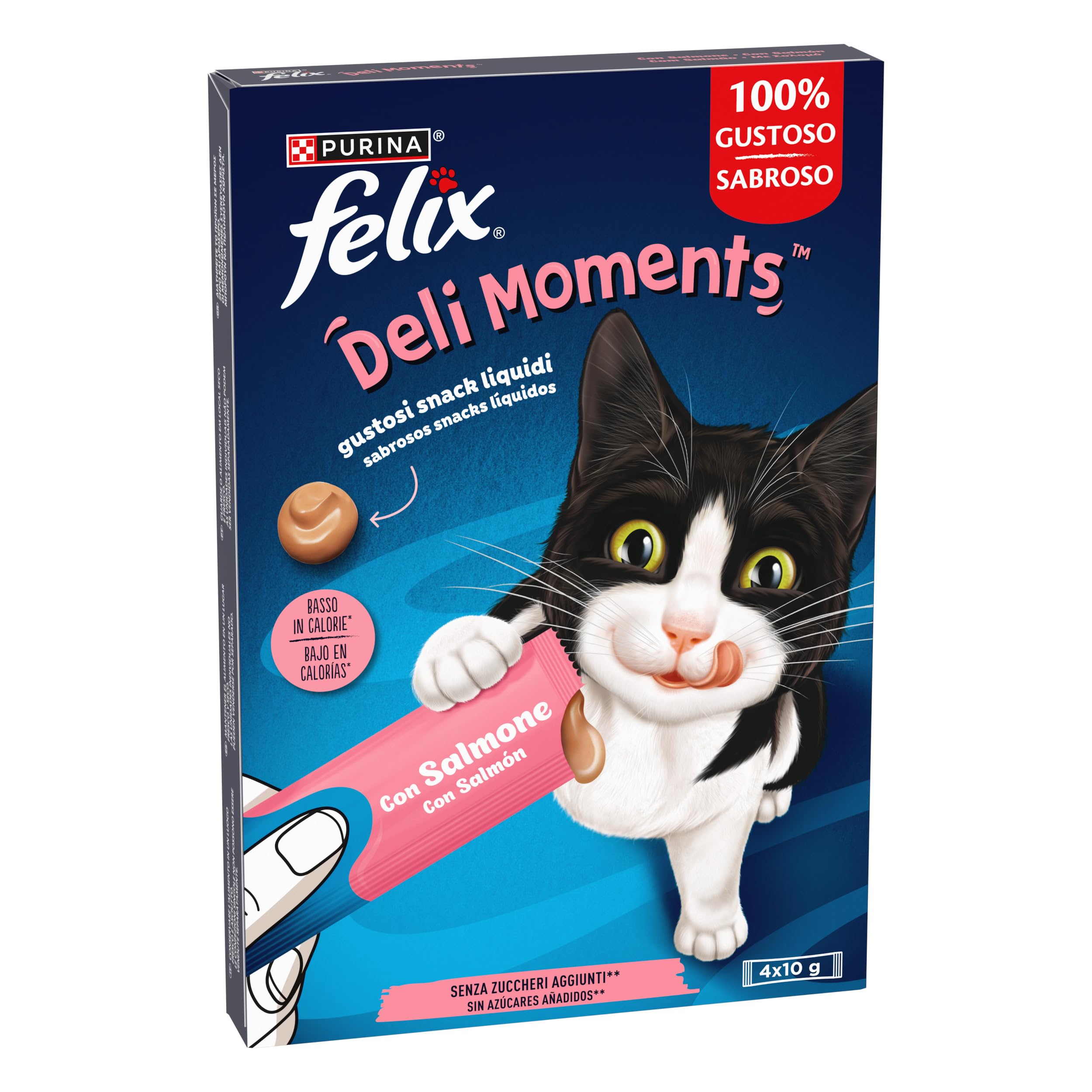 Purina Felix DeliMoments, Snack líquido, Premio para Gato con Salmón, 11 Paquetes de 4 Sobres de 10g