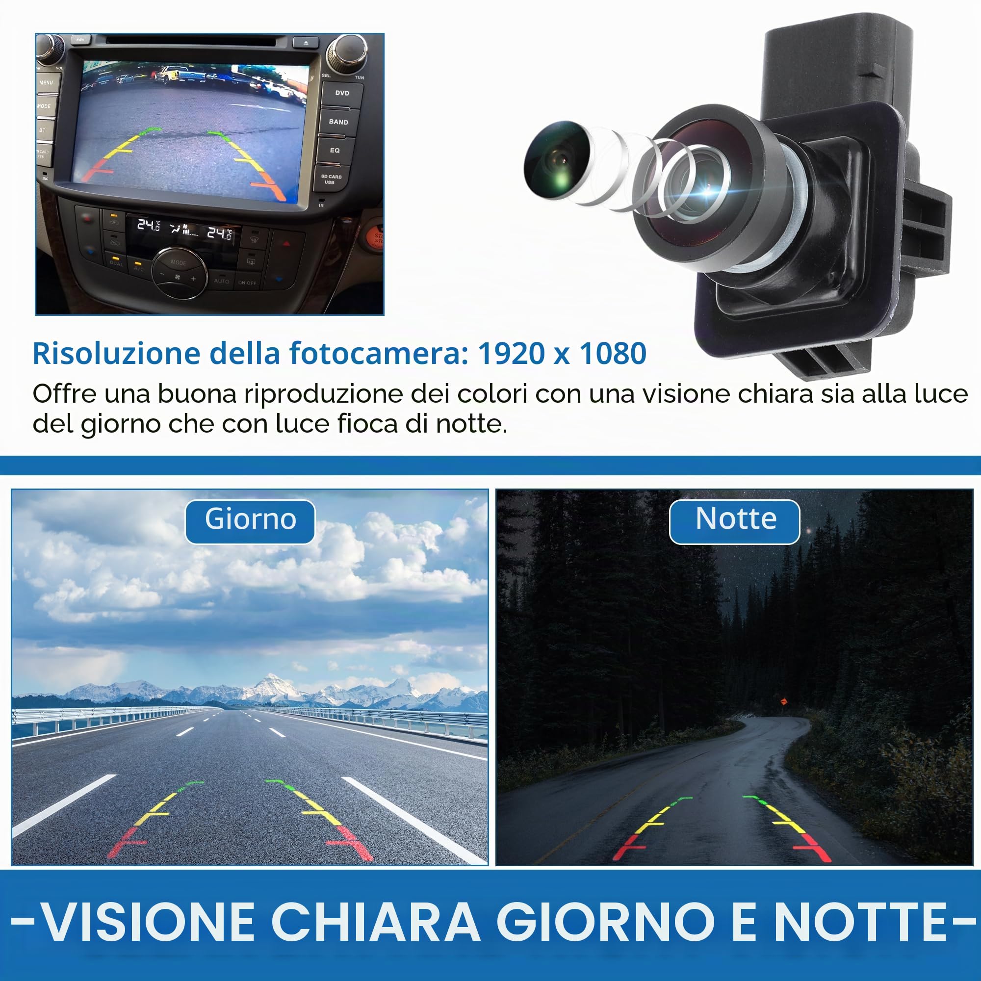Telecamera Posteriore Per Ford Kuga 13-17 Retrocamera | Per Ford Kuga 2013-2017, Angolo 170°, Visione Notturna, IP68, HD 1920x1080, OE: EV4T-19G490-CA, Tensione 12-24V