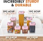 Cheer Collection Contenants de stockage hermétiques empilables pour aliments - BPA Organisateur d'aliments en plastique libre pour cellier avec marqueur et étiquettes d'effacement sec, rose (ensemble de 7)
