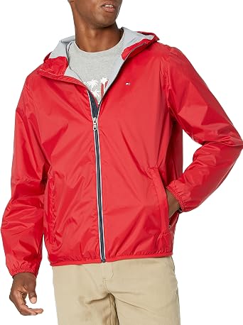 Tommy Hilfiger Men's Lightweight Active Water Resistant Hooded Rain Jacket