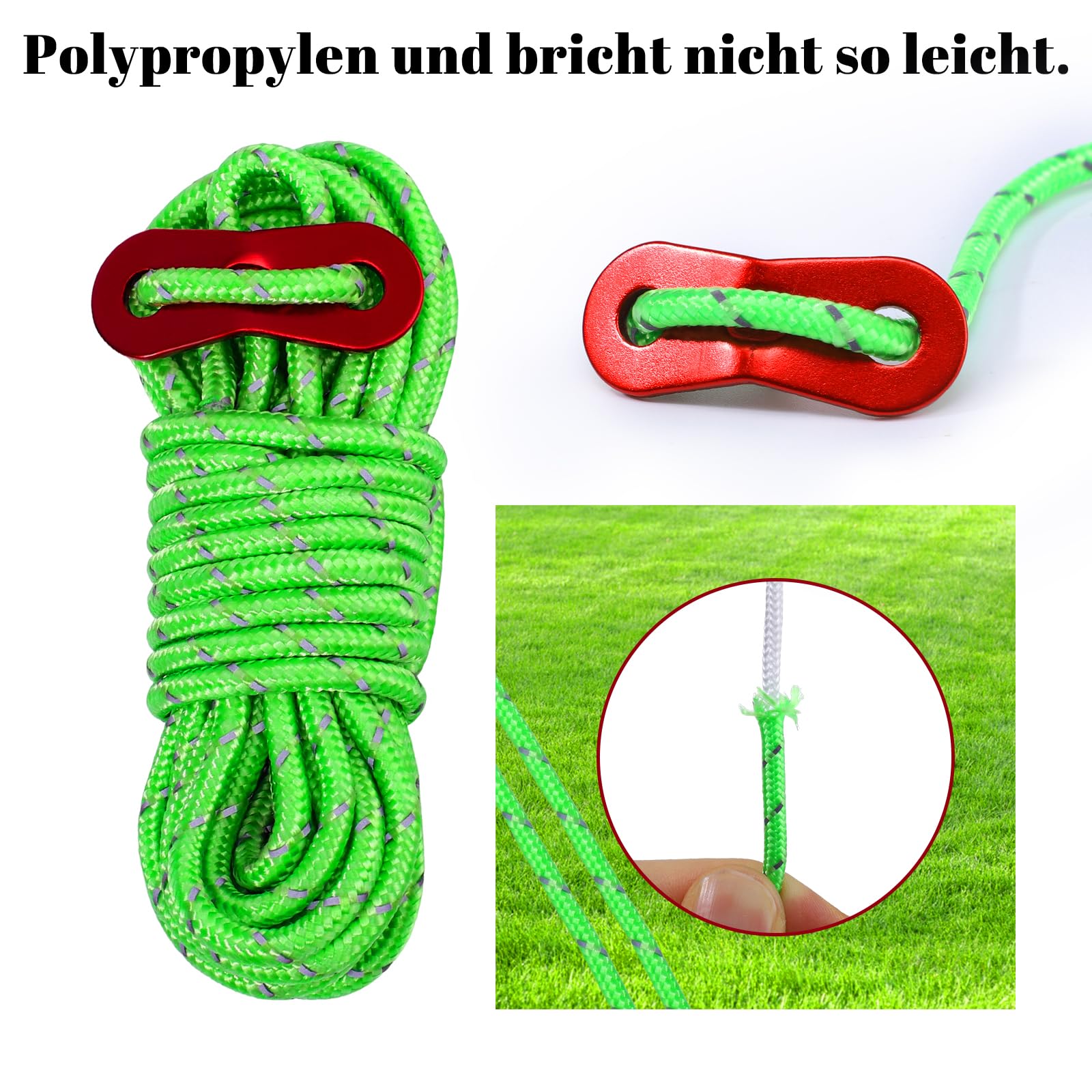 8 sztuk linek napinających na kemping, Ø 4 mm, napinacz sznurka o długości 4 m, napinacz linki napinające do namiotu, akcesoria do namiotu, na kemping, wędrówki (zielone)