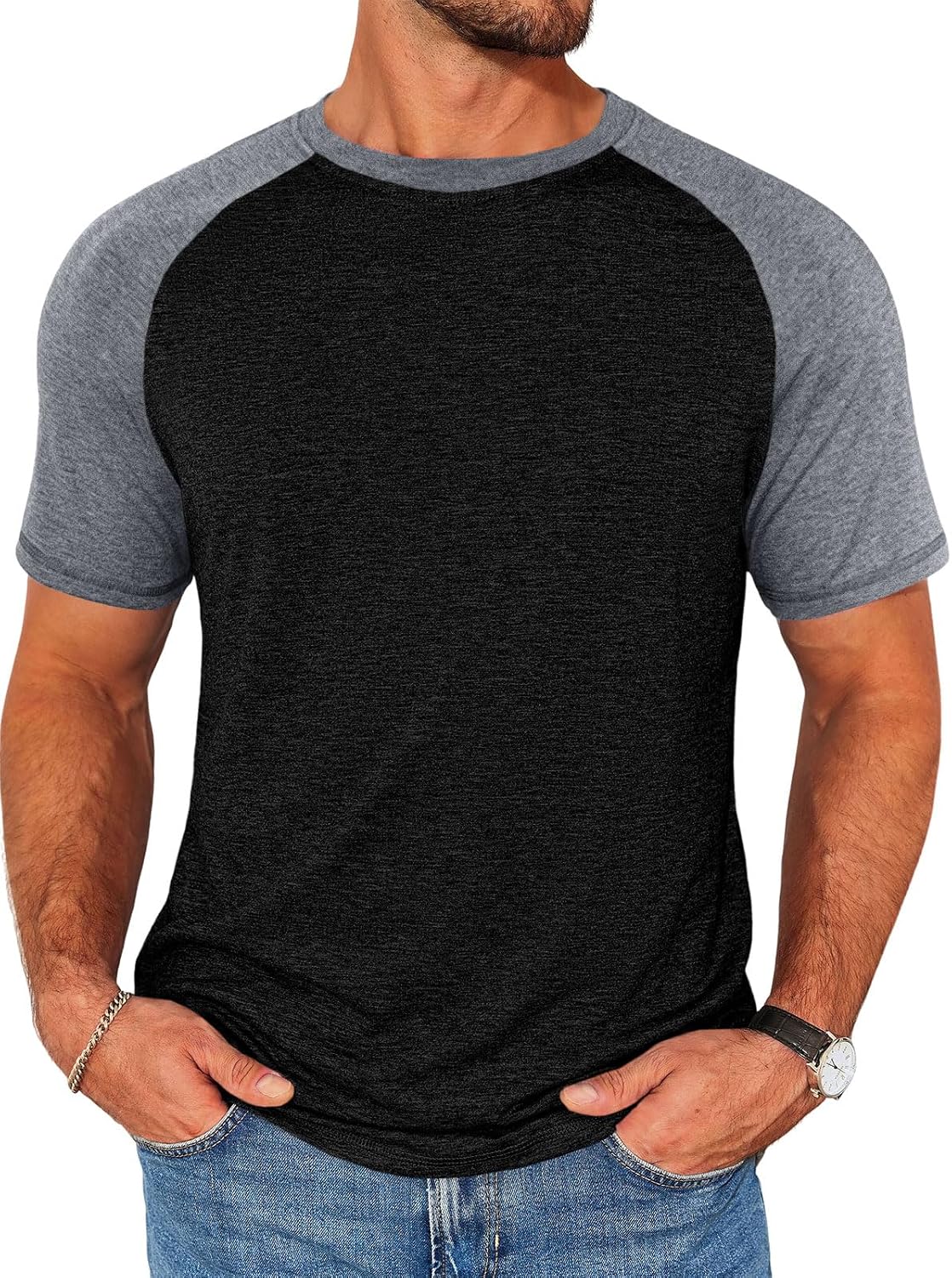 Runcati Mens Slim Fit T Shirts Raglan Short Sleeve Baseball Tshirts
