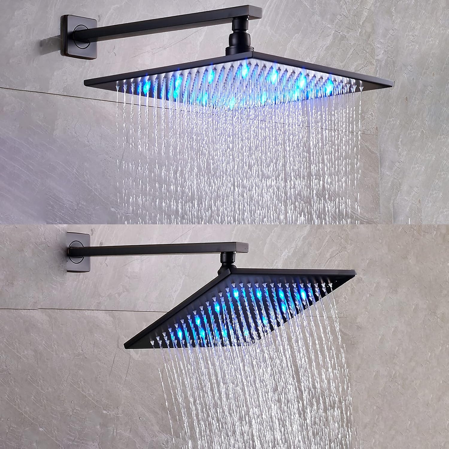 LED Shower System with Digital Display Black Faucet Set with Swivel Tub Spout Rain Mixer Combo with Wall Mounted Rainfall Head with Handheld,12 inches(12 inches) image 4