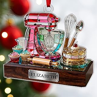 Personalized Baker Ornament – Custom Mixer Stained Glass Effect Christmas Decoration for Baking Lovers