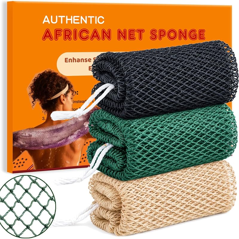 Esponja de banho africana de nylon com nós para corpo e costas, HAITOO, 3 unidades