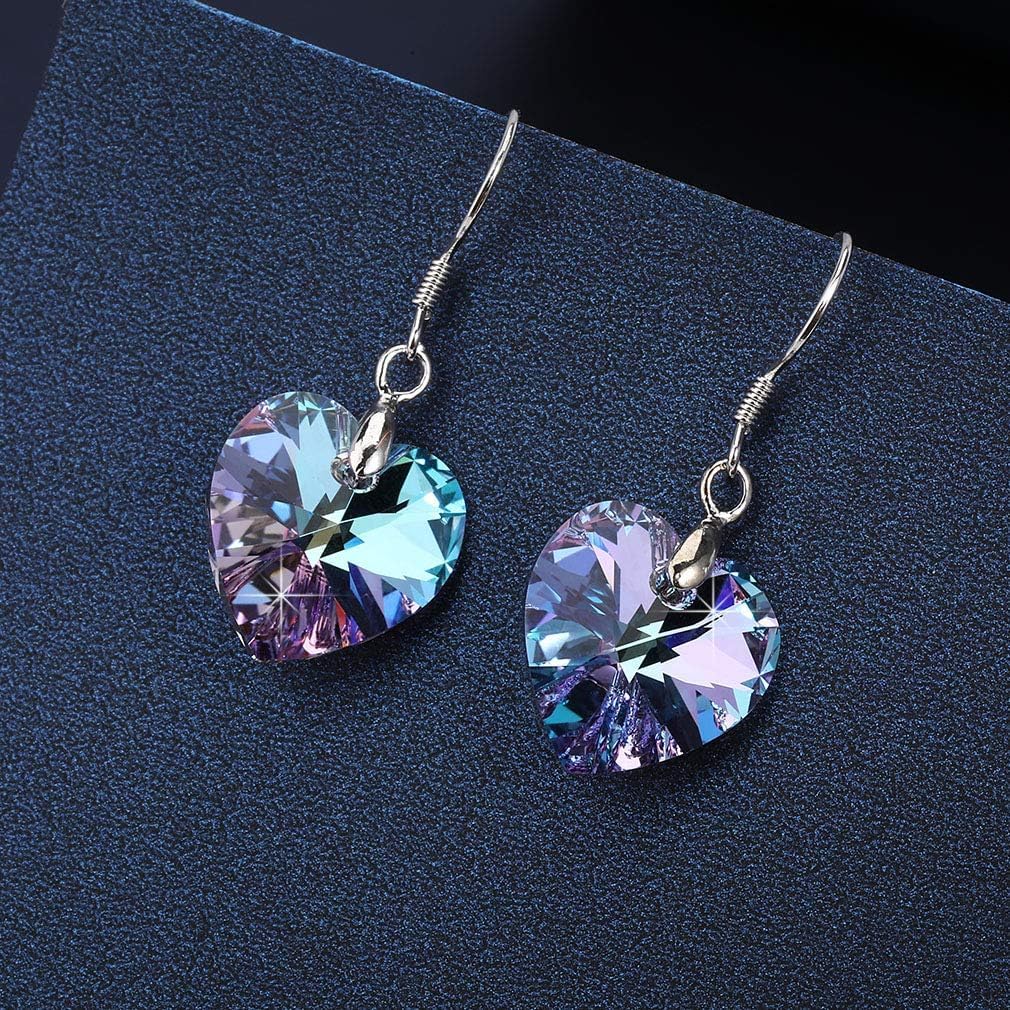 Austrian Crystal Heart Drop Dangle Earrings for Women 925 Sterling Silver Hook Hypoallergenic Earring - Image 7
