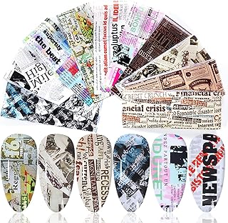 10 Sheets Newspaper Nail Foil Transfers Stickers Holographic Letters Words Nail Foils Adhesive Decals for DIY Manicure Tip Design Decoration of Nail Art Salon for Women