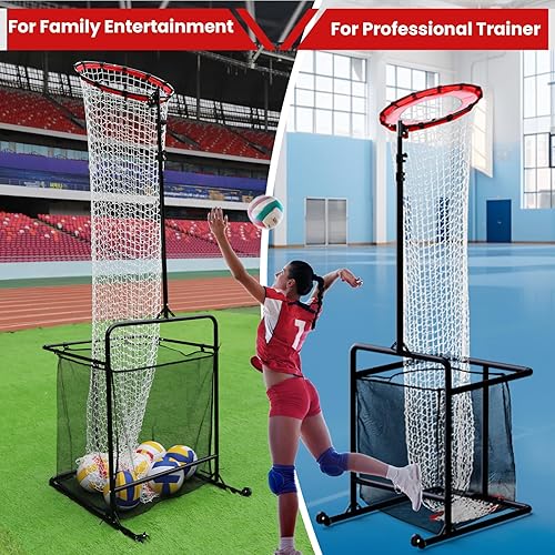 Miniatura 7 de Red de entrenamiento de voleibol, equipo de entrenamiento portátil de voleibol con 2 ruedas de goma y 6 ajustes de ángulo y altura y 2 tamaños de