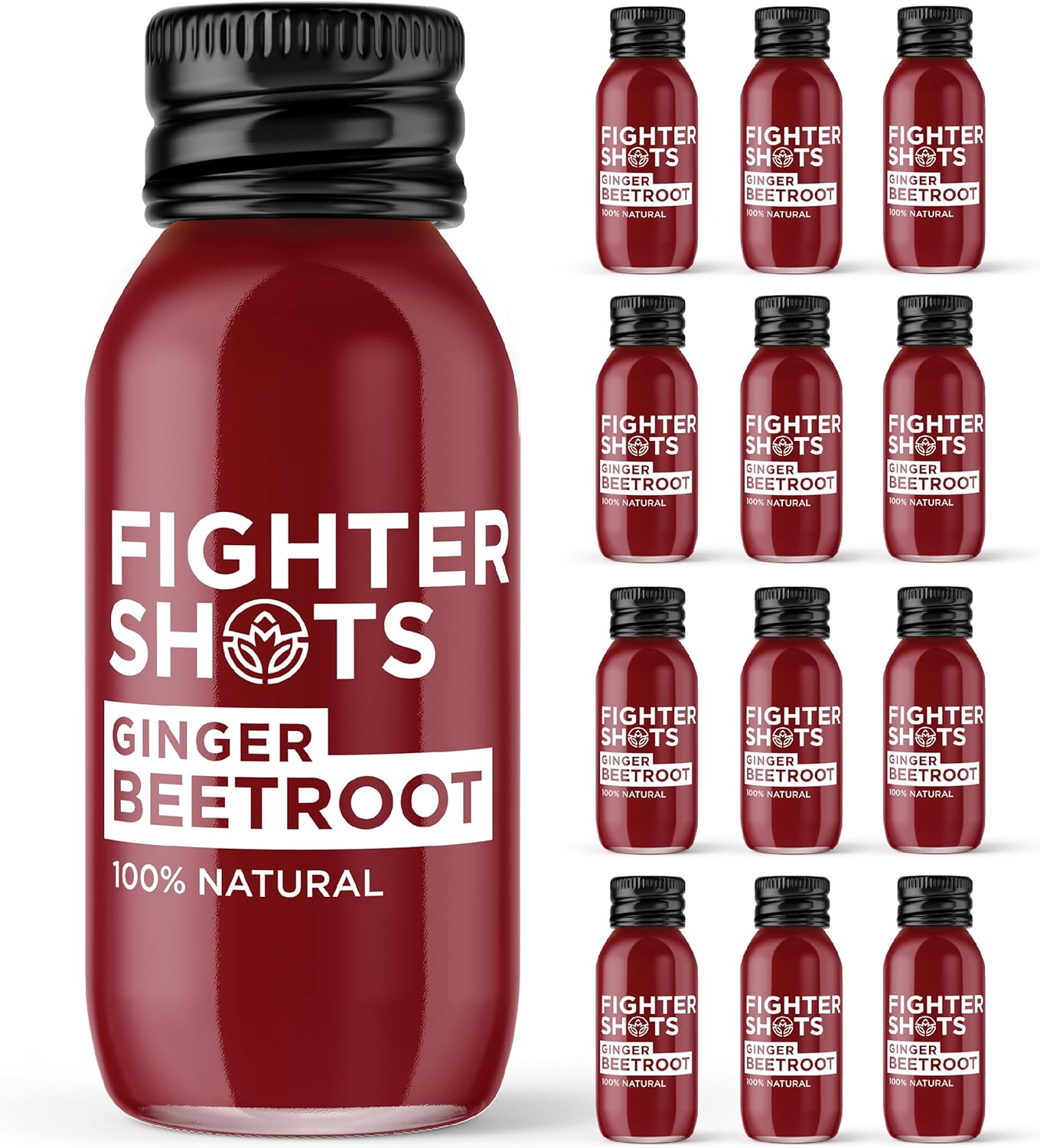 Fighter Shots Ginger Beetroot (12×60 ml) | 100% Natural | No Preservatives | Fresh and Energizing Shots with Beetroot and Ginger