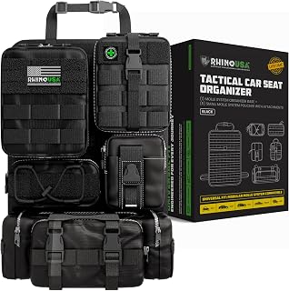 Rhino USA Tactical Car Seat Organizer - Military-Grade Molle Storage | Heavy Duty Seat Back Organizer with Pockets for SUV, Truck & Car Accessories. Molle-Compa