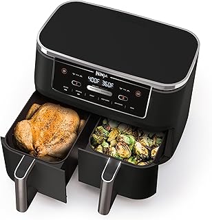 Ninja | Air Fryer | Finish Cooking Multiple Foods at the Same Time | 6-in-1 (Air Fry, Broil, Roast, Keep Warm, Dehydrate, Bake) | Fit up to 8lb Chicken Wings in the two 5 QT Baskets | DZ302