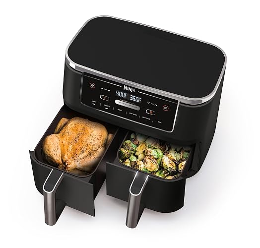 Ninja Air Fryer, Dual 5-QT Baskets, 6-in-1 Functions, Simultaneous Cooking, 8lb Capacity, Digital Controls