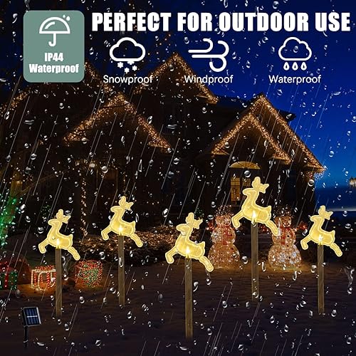 Miniatura 4 de Bstge - Luces solares de jardín para exteriores, paquete de 5 decoraciones navideñas de renos, luces impermeables para patio y camino