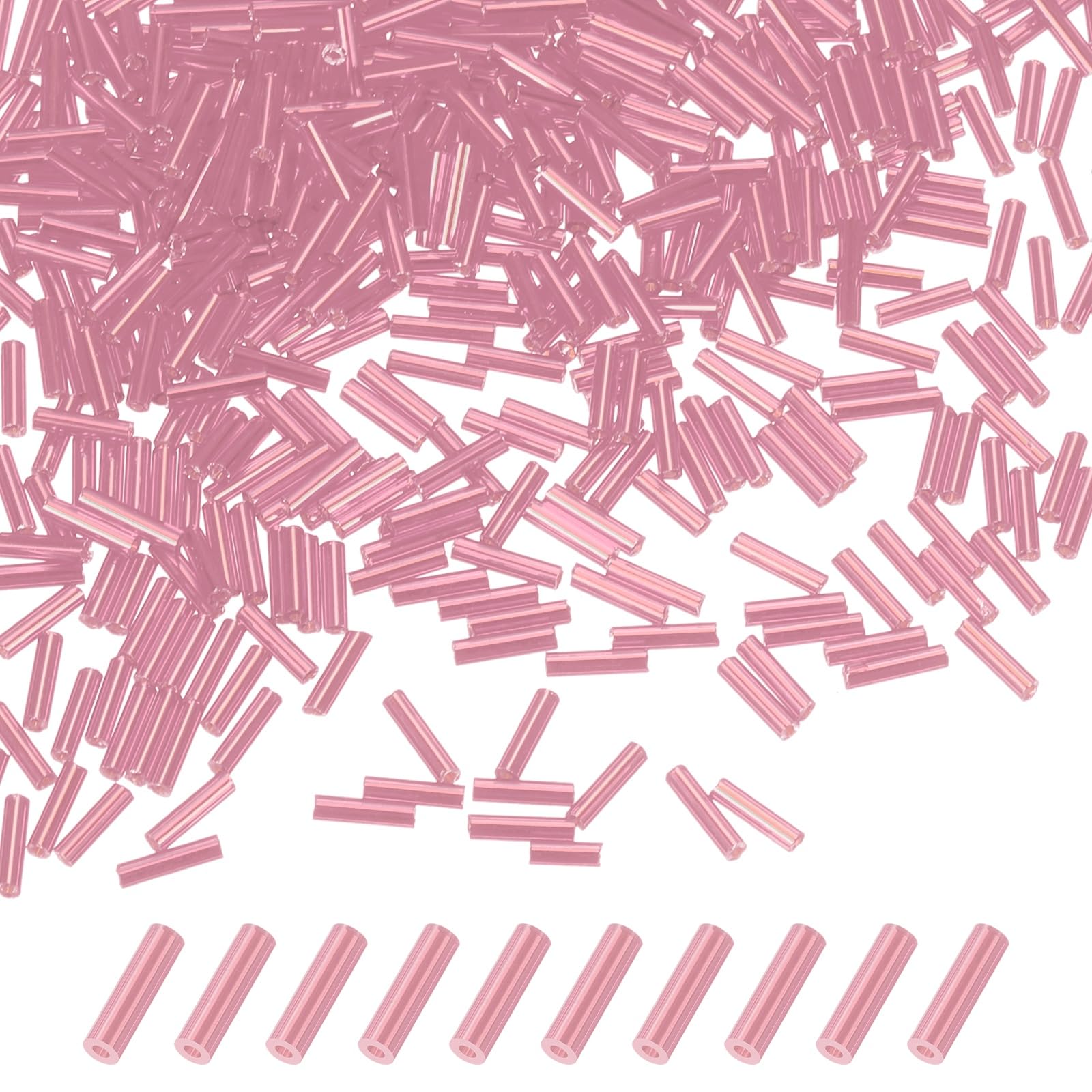 M METERXITY 1800-Pack Bugle Beads, 2x7mm Embroidery Craft Glass Bugle Tube Seed Beads for DIY Craft/Bracelet/Necklaces [Pink]