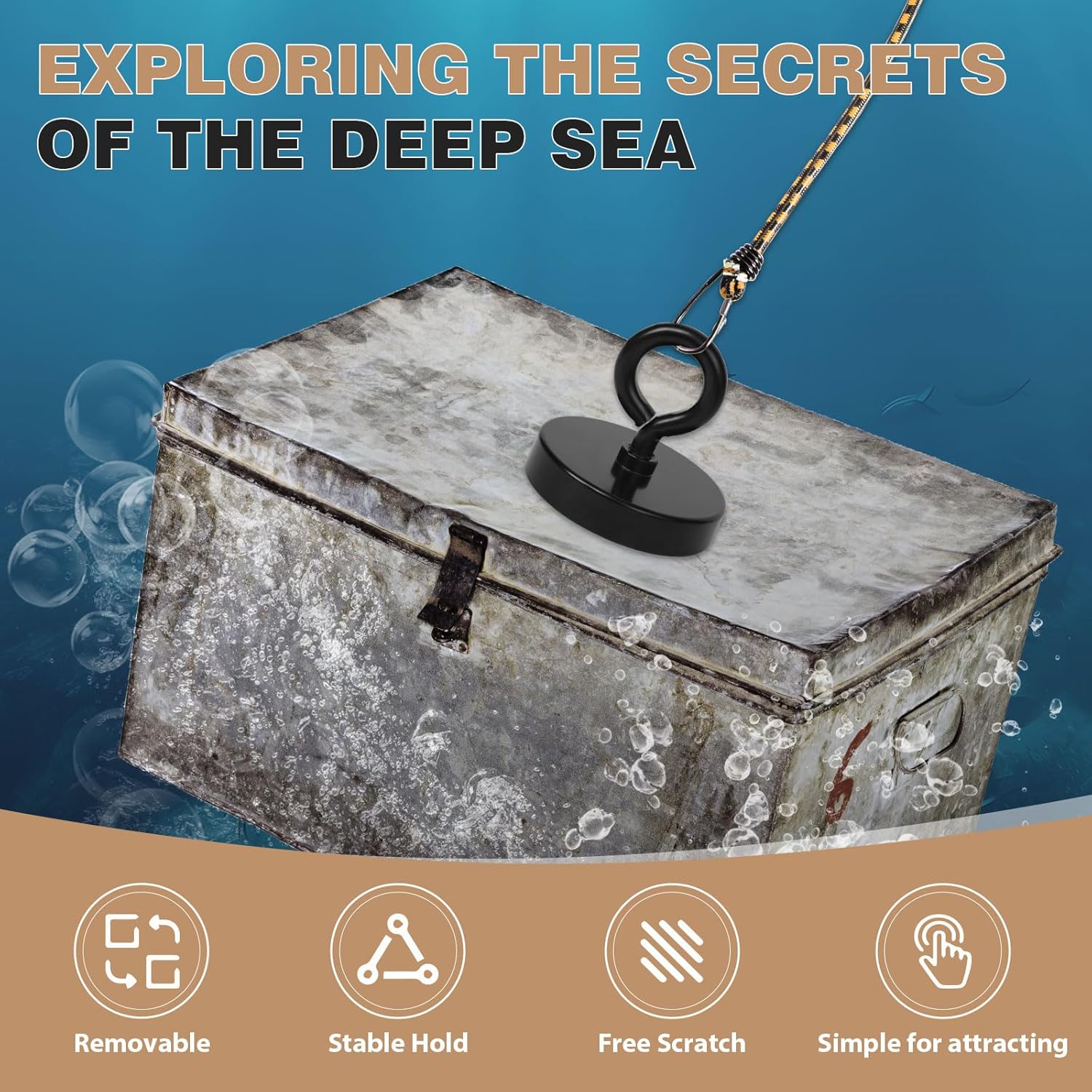 Neosmuk Magnet Fishing Kit, 800lb+ Heavy Duty Black Fishing Magnet with Rope, Strong Neodymium Rare Earth Magnets for Underwater Retrieving, Large Powerful Magnets for Salvage and Treasure Hunting