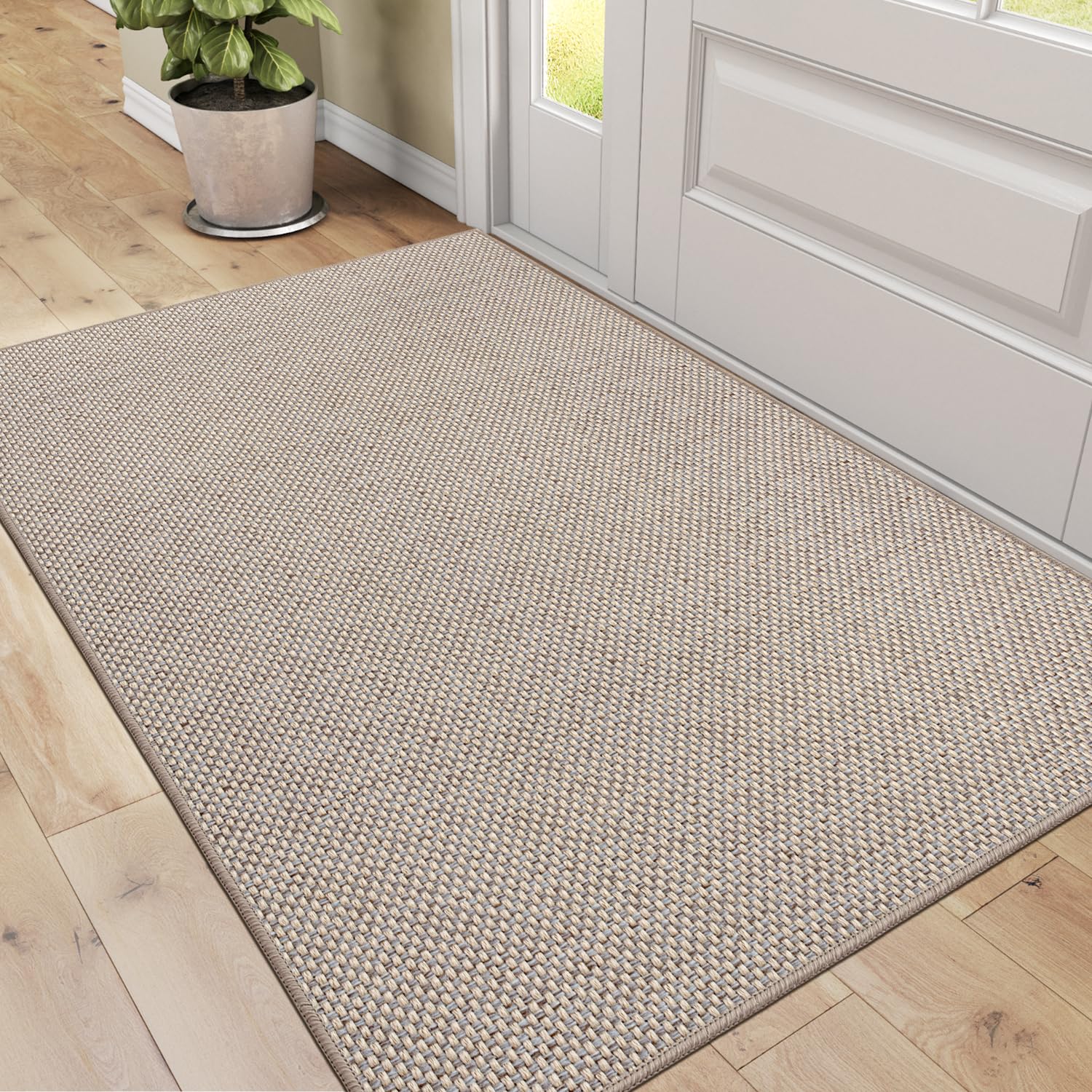 DEXI Tapis Entree Interieur 80 x 120 cm, Paillasson Antidérapant et Résistant, Absorbant et Lavable, Paillassons Anti-saleté pour Entrée, Porte et Couloir, Beige