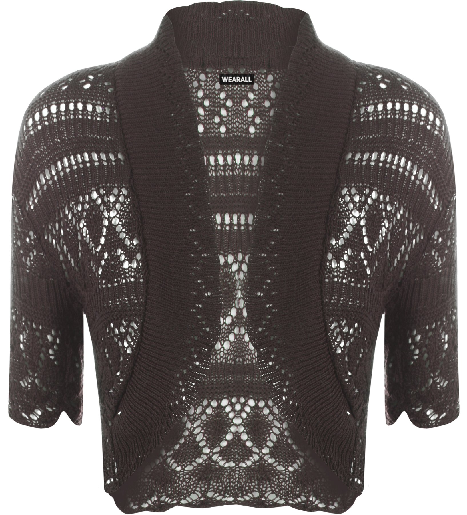 Wearall Women's Brown Crochet Shrug Knitted Bolero Top Cardigan - 8/10