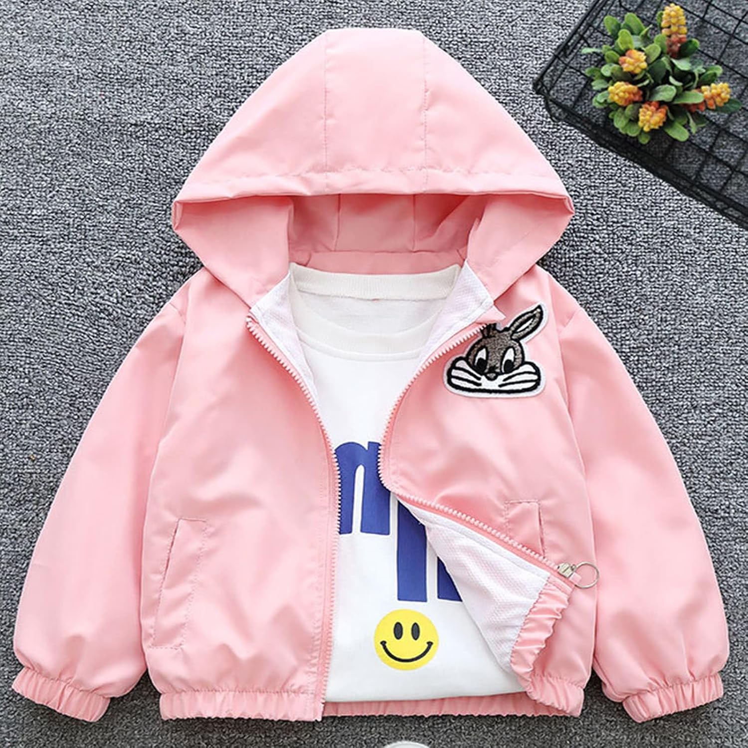 PINU Girls Cute Animal Hooded Jacket with Back Plush Cartoon Design for Kids Toddler Spring Fall Outerwear Coat
