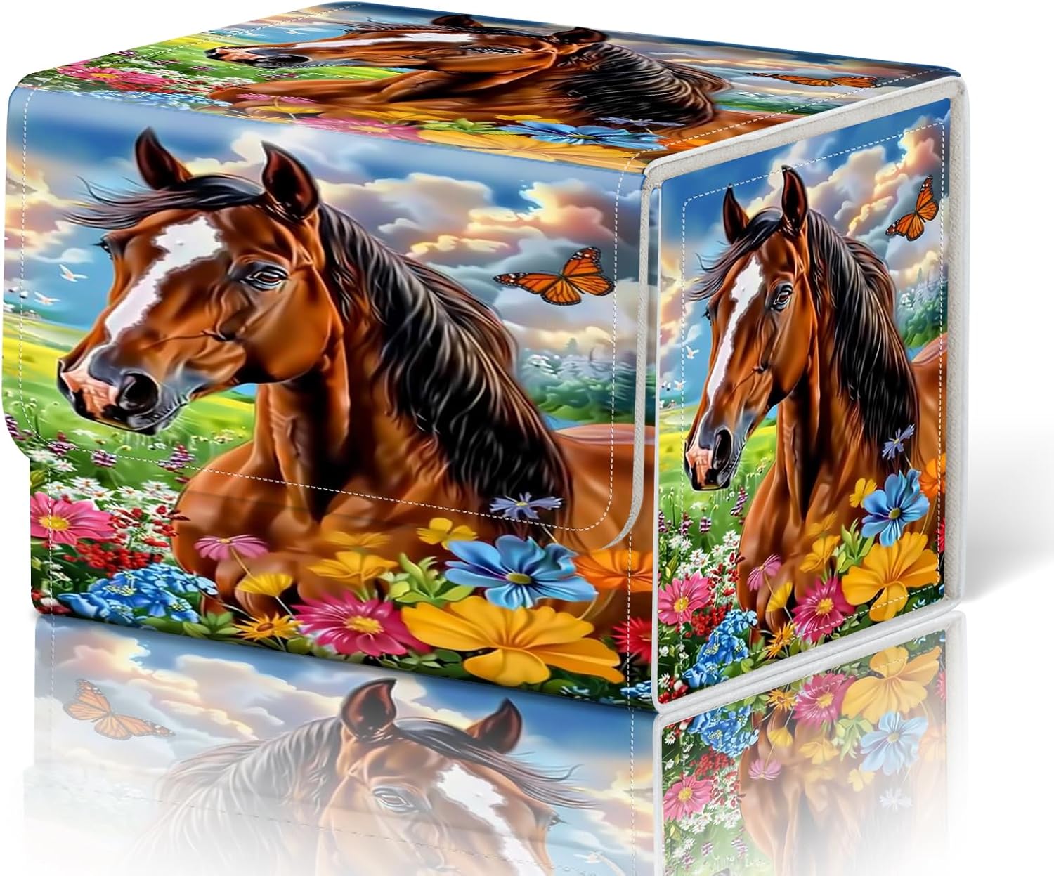 Card Deck Box for MTG Cards Fits 100+ Single Sleeved Cards,Strong Magnetic Game Card Storage Box for MTG/TCG/CCG and other Trading Cards-Lovely Horse