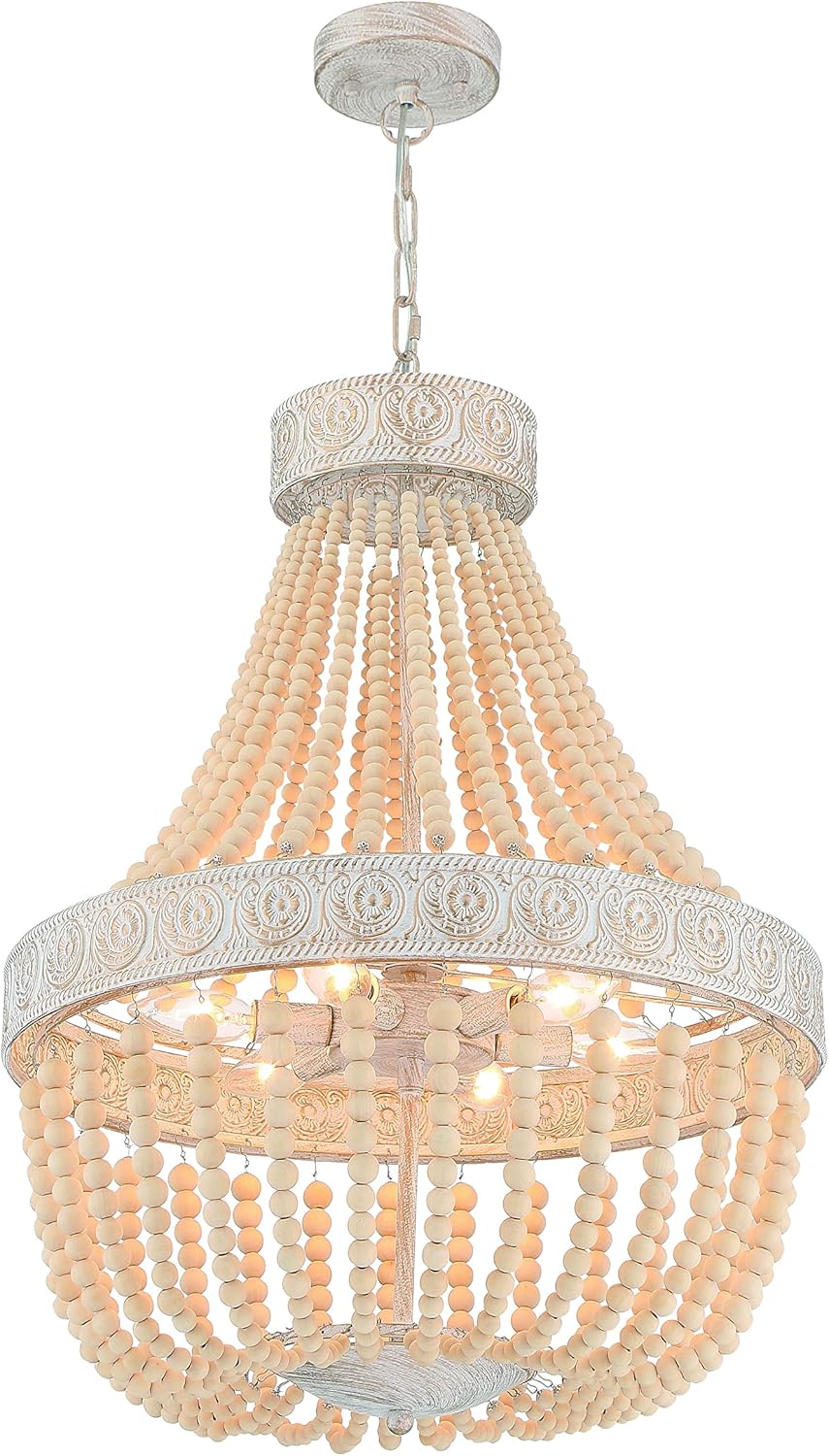 Vanity Art 6 Light Unique Tiered Chandelier with Beaded Accents | Modern Hanging Lighting, Ceiling Lights Fixtures for Dining Room Living Room Bedroom Kitchen (White+Gold) SYB6266WO-LT