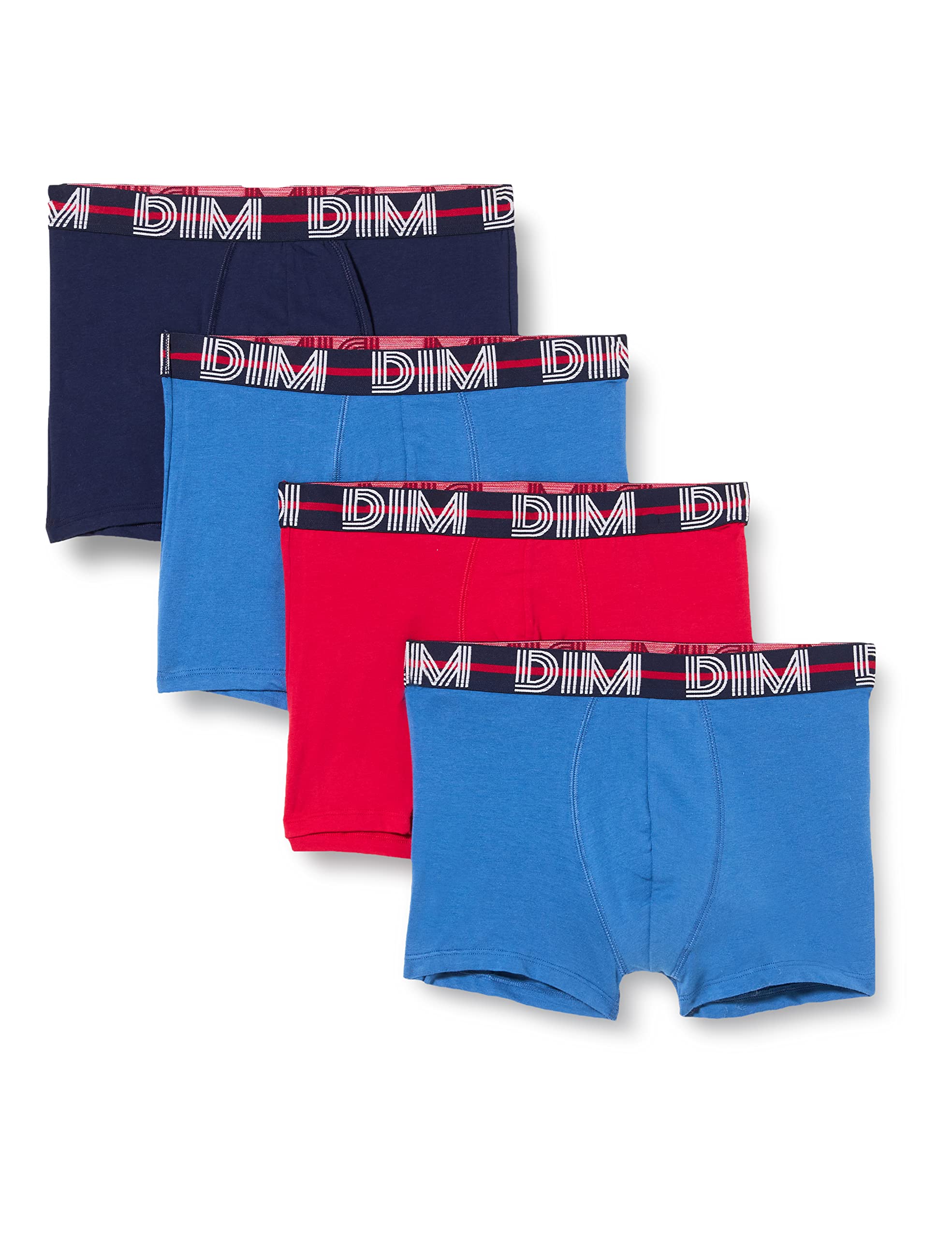 DIM Homme – Boxers Style Powerful Coton Stretch x4 | Ceinture Graphique Colorée | Confort Optimal | Coton Doux Extensible